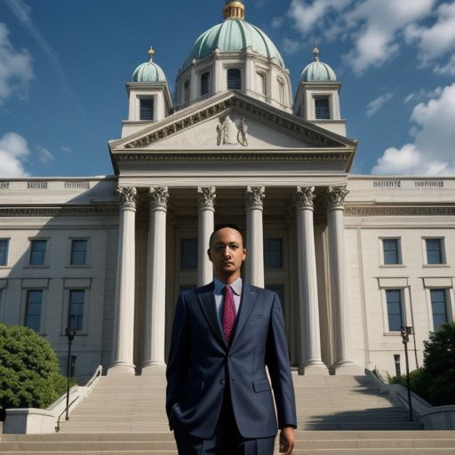 A lawyer stands confidently in front of the courthouse in Atlanta, Georgia.